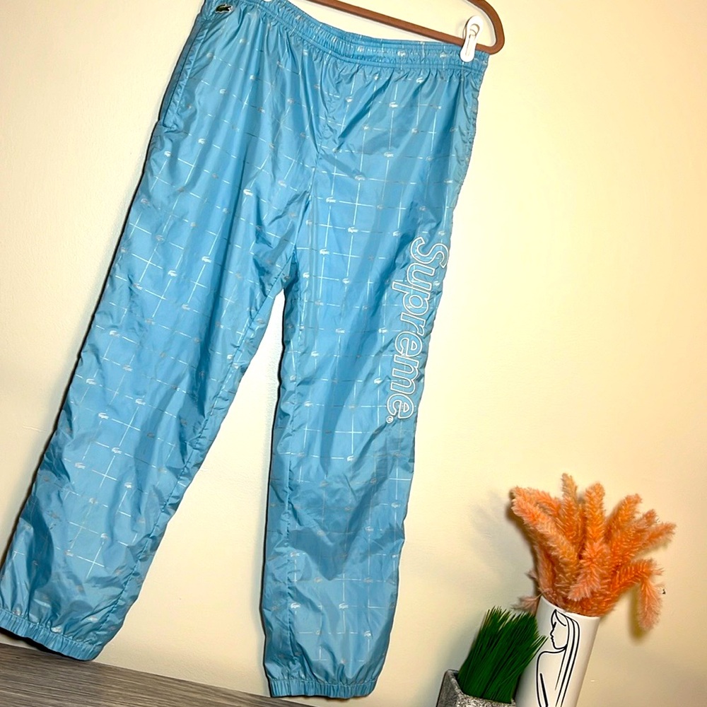 Supreme Lacoste Reflective Grid Nylon Blue Track Pants Joggers Small